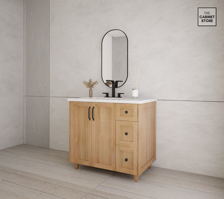 Regent 36", White Oak Vanity, Left Sink Regent 36", White Oak Vanity, Left Sink