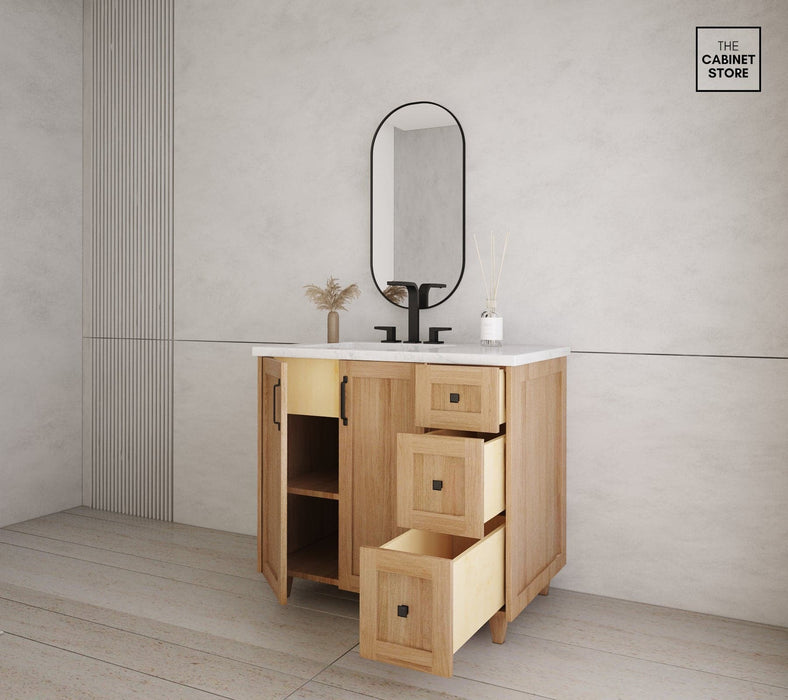 Regent 36", White Oak Vanity, Left Sink Regent 36", White Oak Vanity, Left Sink