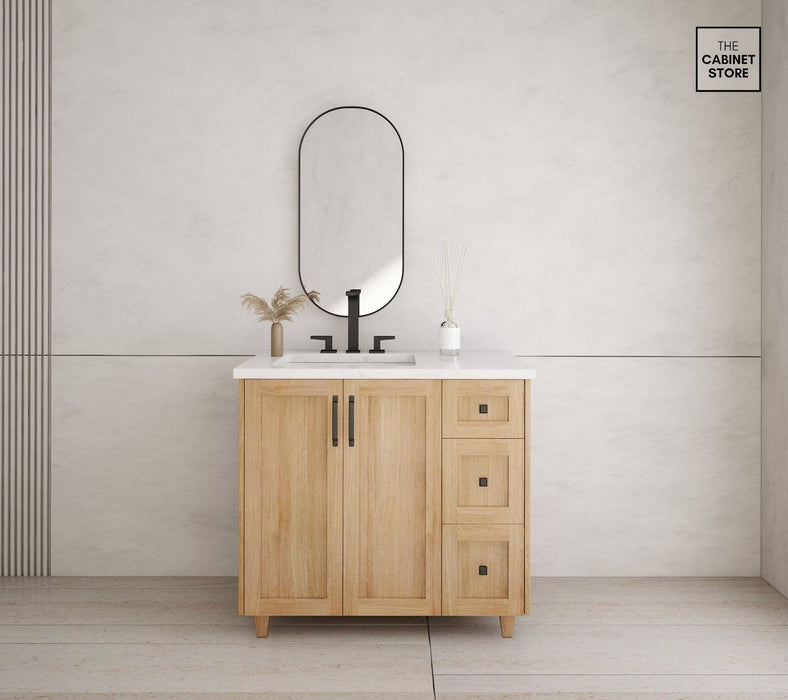 Regent 36", White Oak Vanity, Left Sink Regent 36", White Oak Vanity, Left Sink
