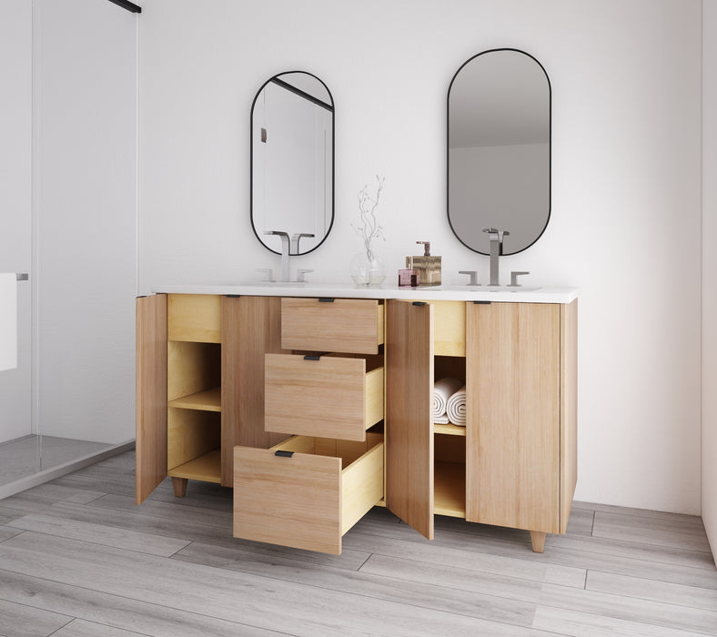 Weston 60", White Oak Vanity, Double Sink