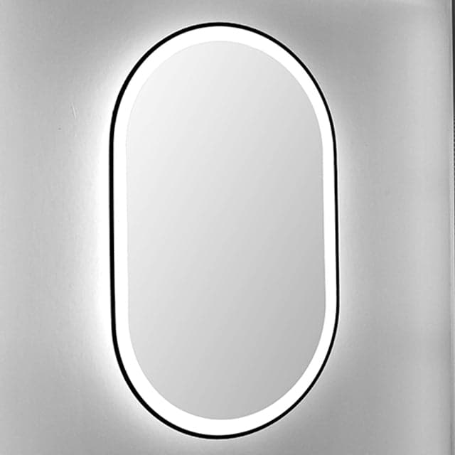 Oval Matte Black Mirror with Insert LED Lighting - 24" x 36"