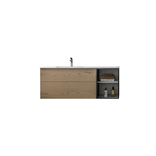 Ida 48’’ - Suspended Vanity 2 Drawers Oak & Black Metal