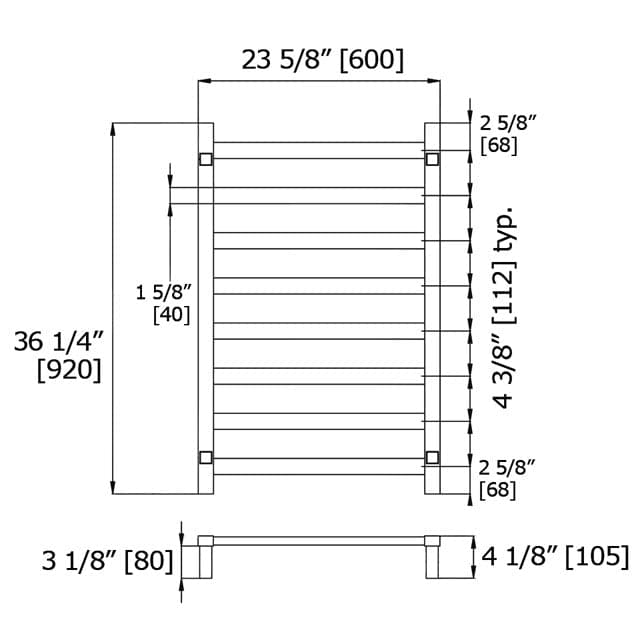 8 Bar Towel Warmer - Square - 23 5/8" x 36 1/4"