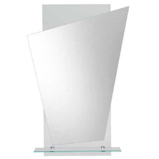 Melanie Angled Mirror on Square Glass with Bottom Shelf