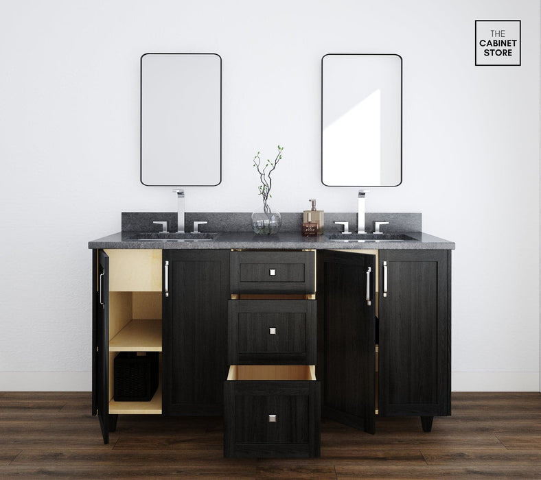 Riverdale 60", Blackened Oak Vanity, Double Sink