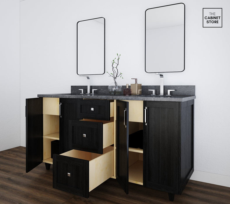 Riverdale 60", Blackened Oak Vanity, Double Sink