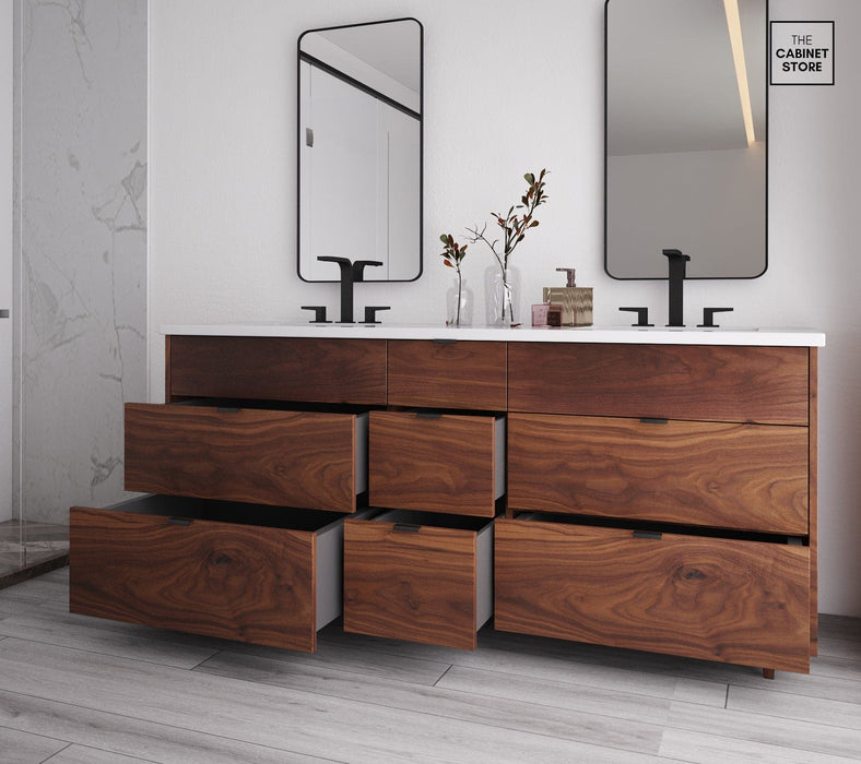 Broadview 72", Black Walnut Vanity, Double Sink