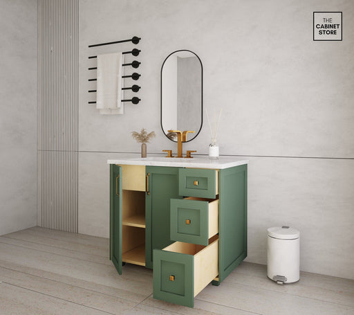 Kingsway 36", Sage Green Vanity, Left Sink