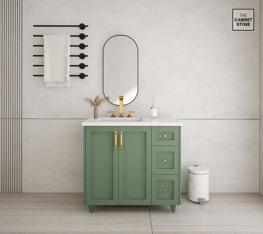 Kingsway 36", Sage Green Vanity, Left Sink