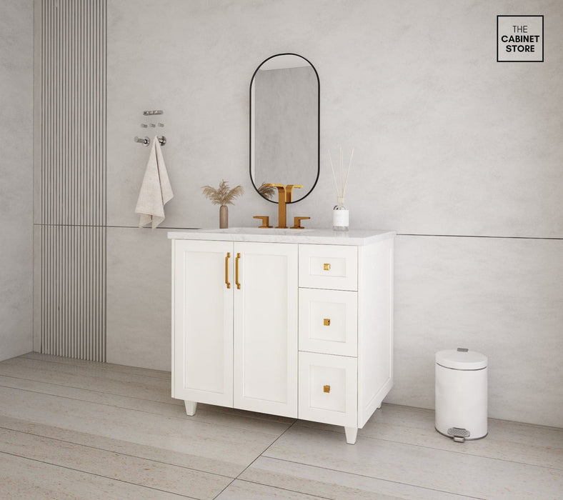 Kingsway 36", Simply White Vanity, Left Sink